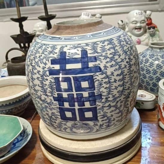 摆件双双双喜临门罐罐摆件青花陶瓷