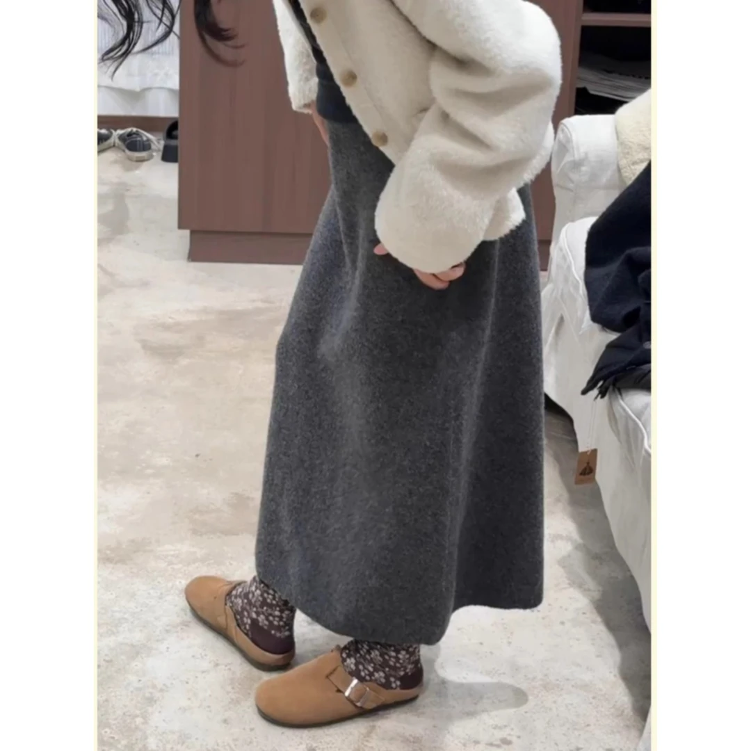 好看裙子小个子高腰显瘦气质灰色a字针织直筒半身裙女秋冬