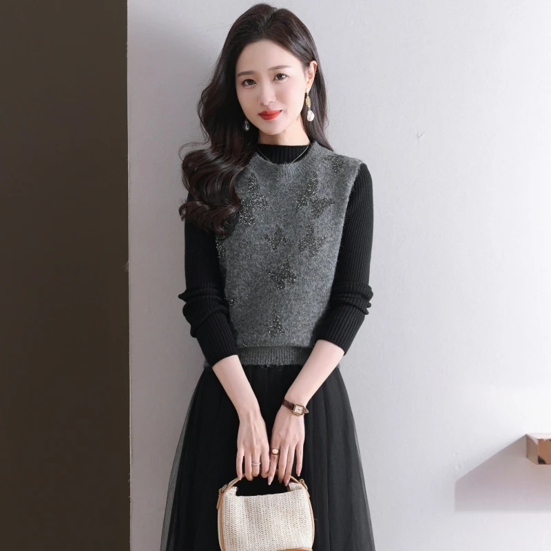 针织毛线马甲女士2024新款坎肩叠穿毛衣马夹秋冬重磅羊毛背心内搭