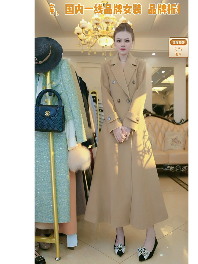 梦想服饰复古英伦呢子大衣秋冬长款气质收腰显瘦外套5008