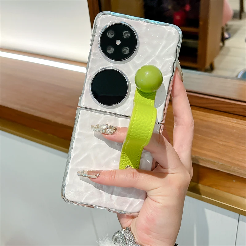 适用华为pocket2手机壳水波纹pocketS折叠屏purax圆珠手带保护套