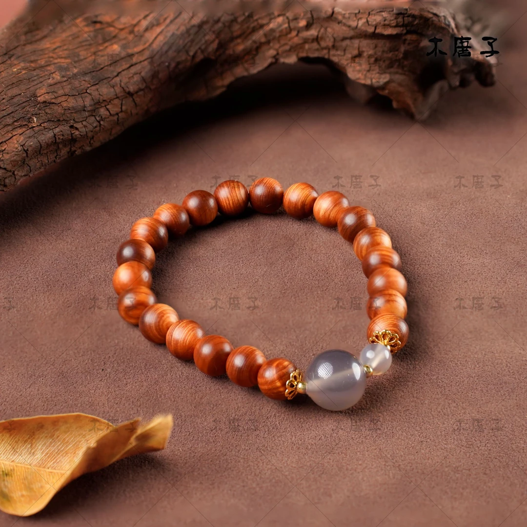 【木唐子】珠串天然柏木8mm单圈带12mm烟灰圆珠