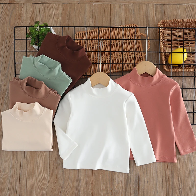 小童半高领男女宝宝秋冬内搭纯棉T恤中领长袖打底衫儿童纯色韩版