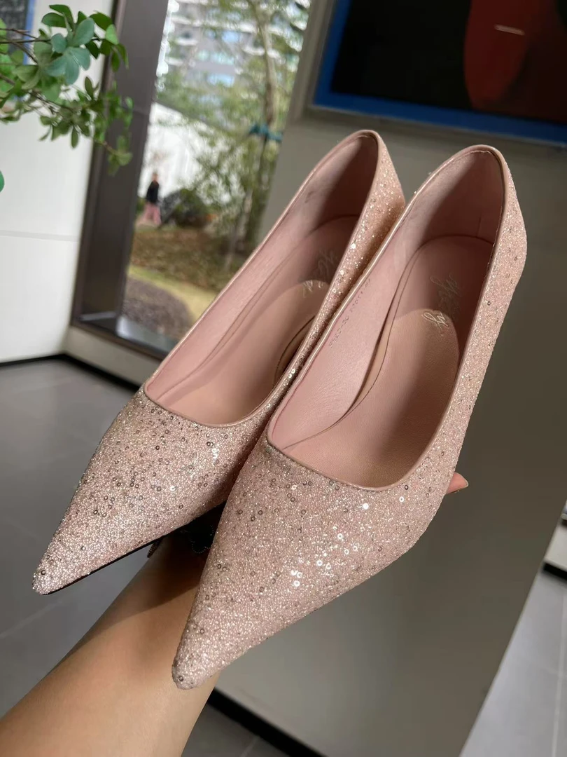 尖头法式时尚高跟浪漫细跟婚鞋夏季银色