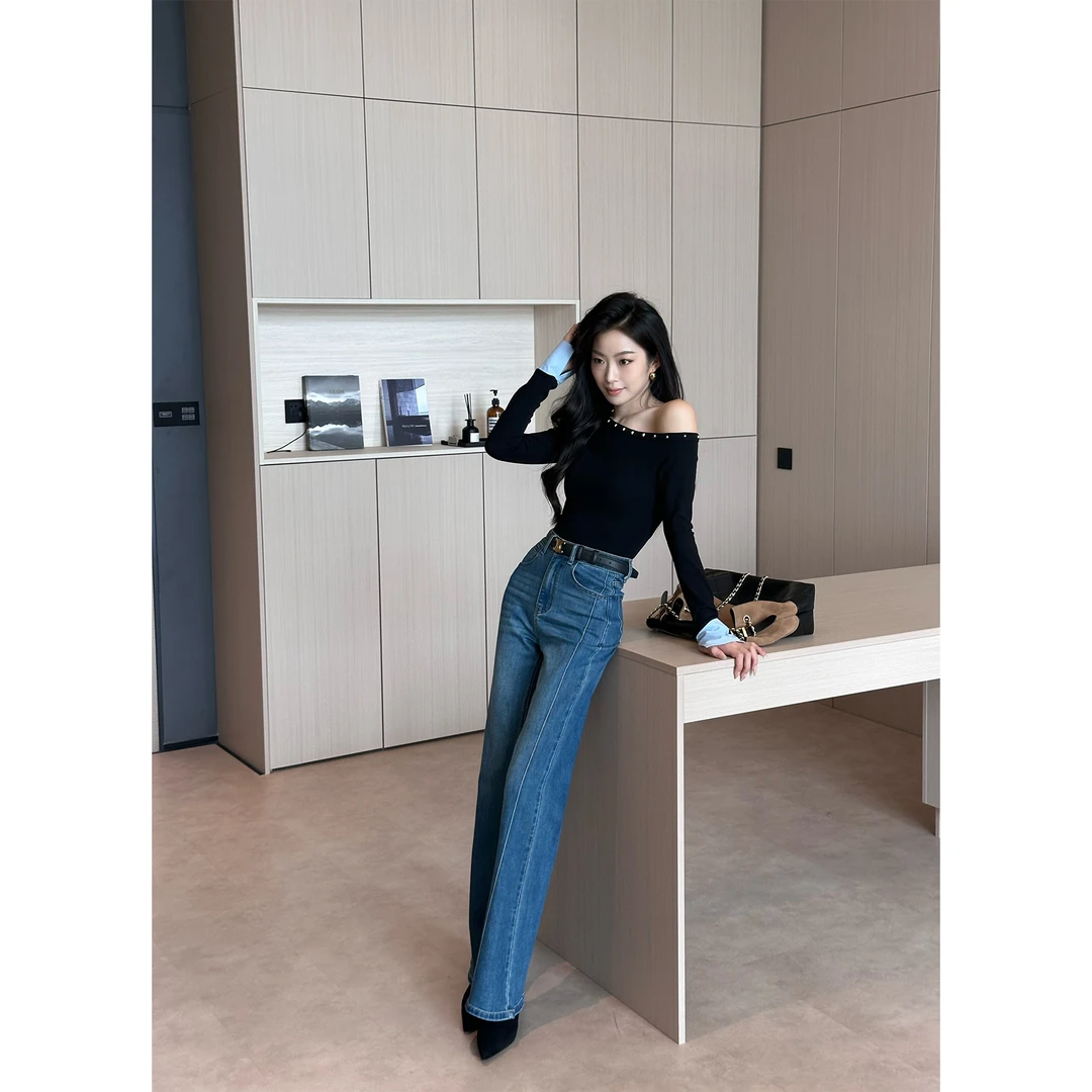 MN【雾光铃兰】法式复古时尚气质休闲百搭显瘦高级设计感牛仔裤