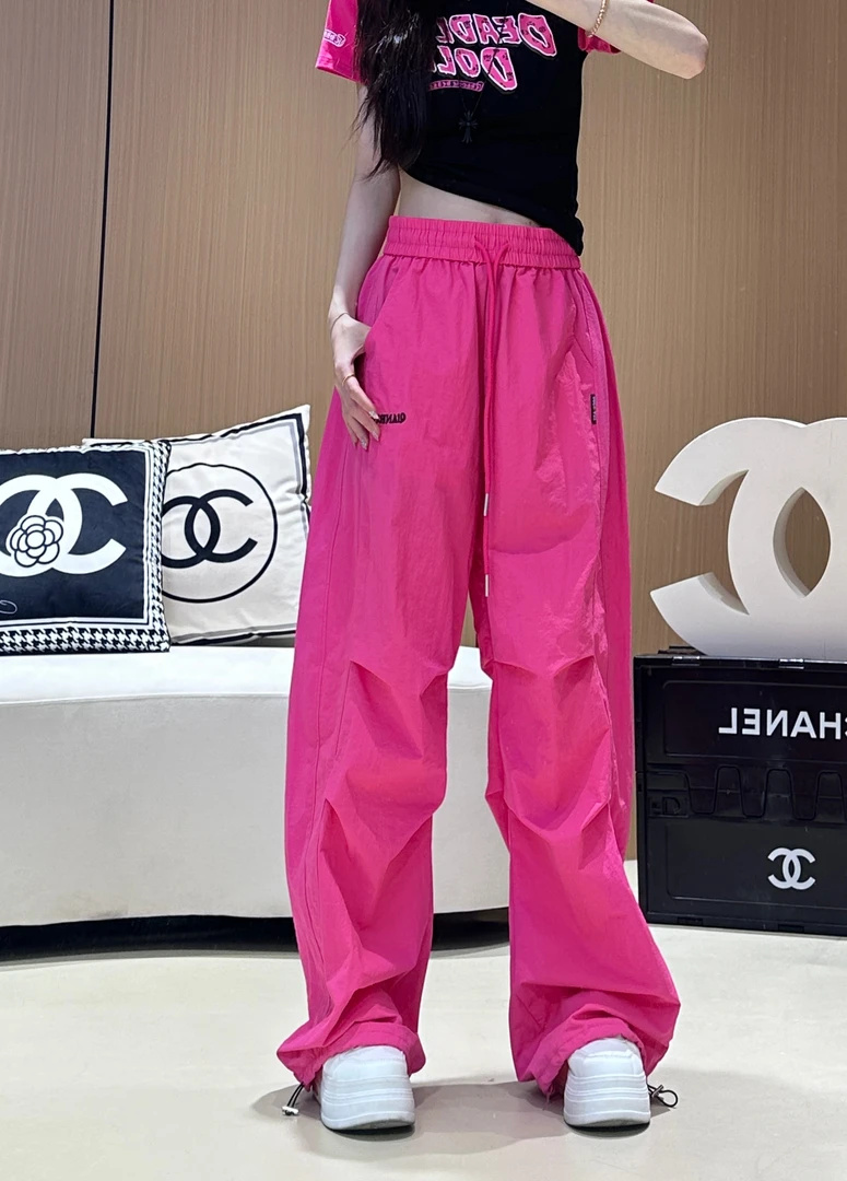 XX2575【字母刺绣褶皱休闲】美式松紧腰工装t恤女款2025新款爆款