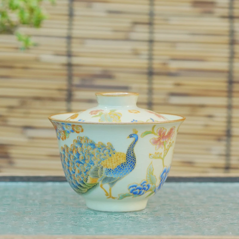 二才盖碗孔雀开片110毫升