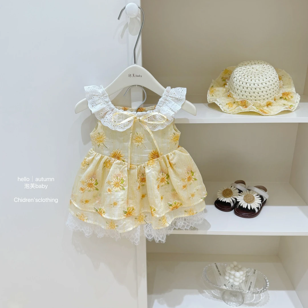 【泡芙baby】仲夏花语！女童碎花连衣裙夏季洋气女宝宝蕾丝花边裙子