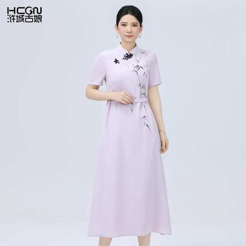 【赵丽颖同款】新中式国风高端女装裙子长款显瘦䇹竹连衣裙BMT17707