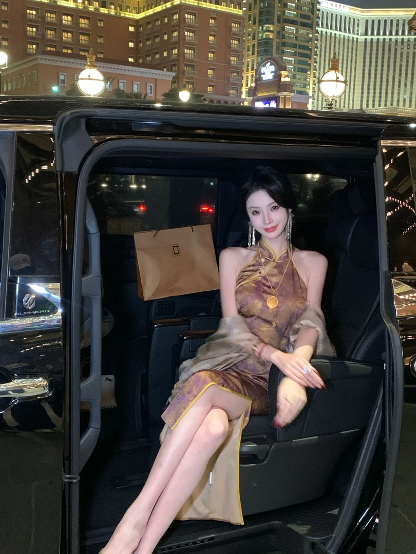 【雅乔定制】紫霞金粟 温婉优雅新中式国风无袖旗袍裙DYCC-24128076