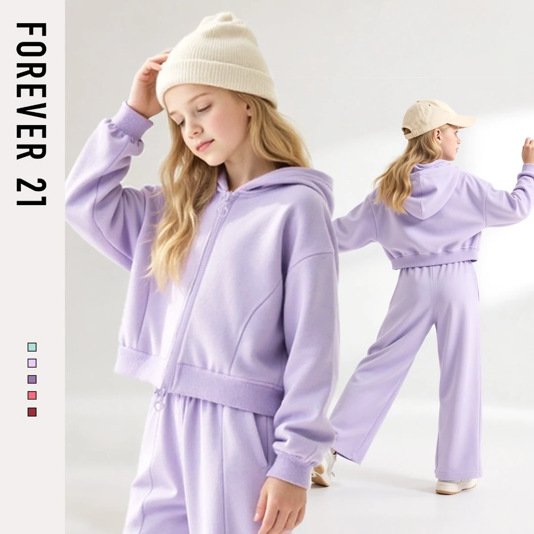 Forever 21童装女童秋套装2025新款洋气时髦女孩开衫外套儿童裤子