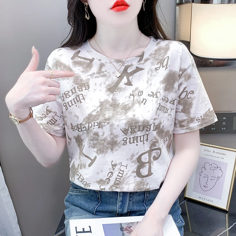 字母印花短袖t恤女2025新款夏季宽松上衣减龄小衫韩版百搭潮休闲