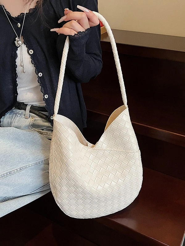 爆款2025夏日新超火小众菱格编织纹大容量单肩腋下水桶子母包