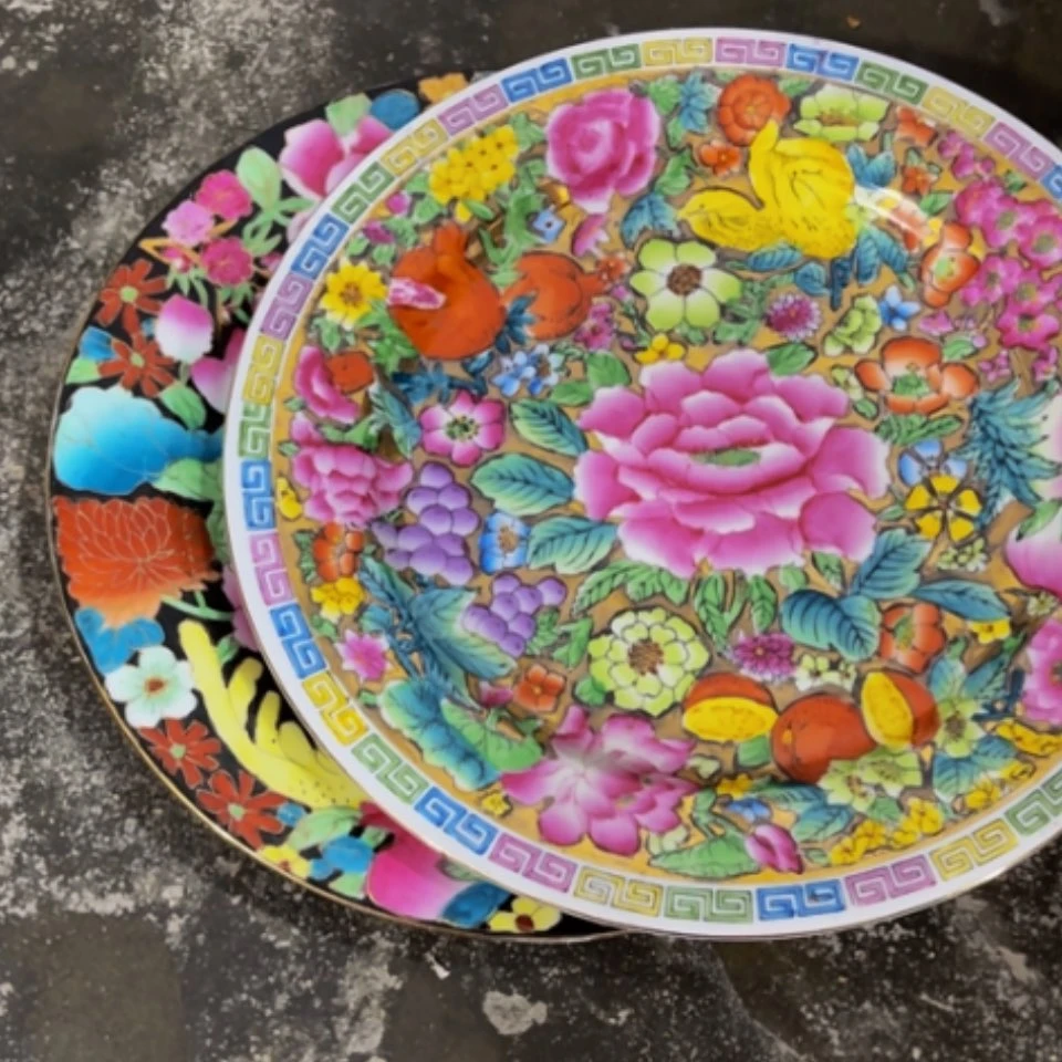 【闪购商品】紫砂盖碗獨***歡金地黑地盘子各一个