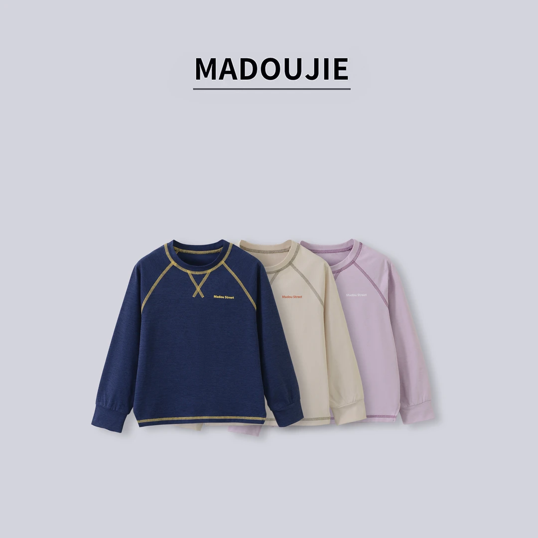 麻豆街【麻丝线】25春秋男女童撞色插肩袖打底长袖T恤上衣MD320