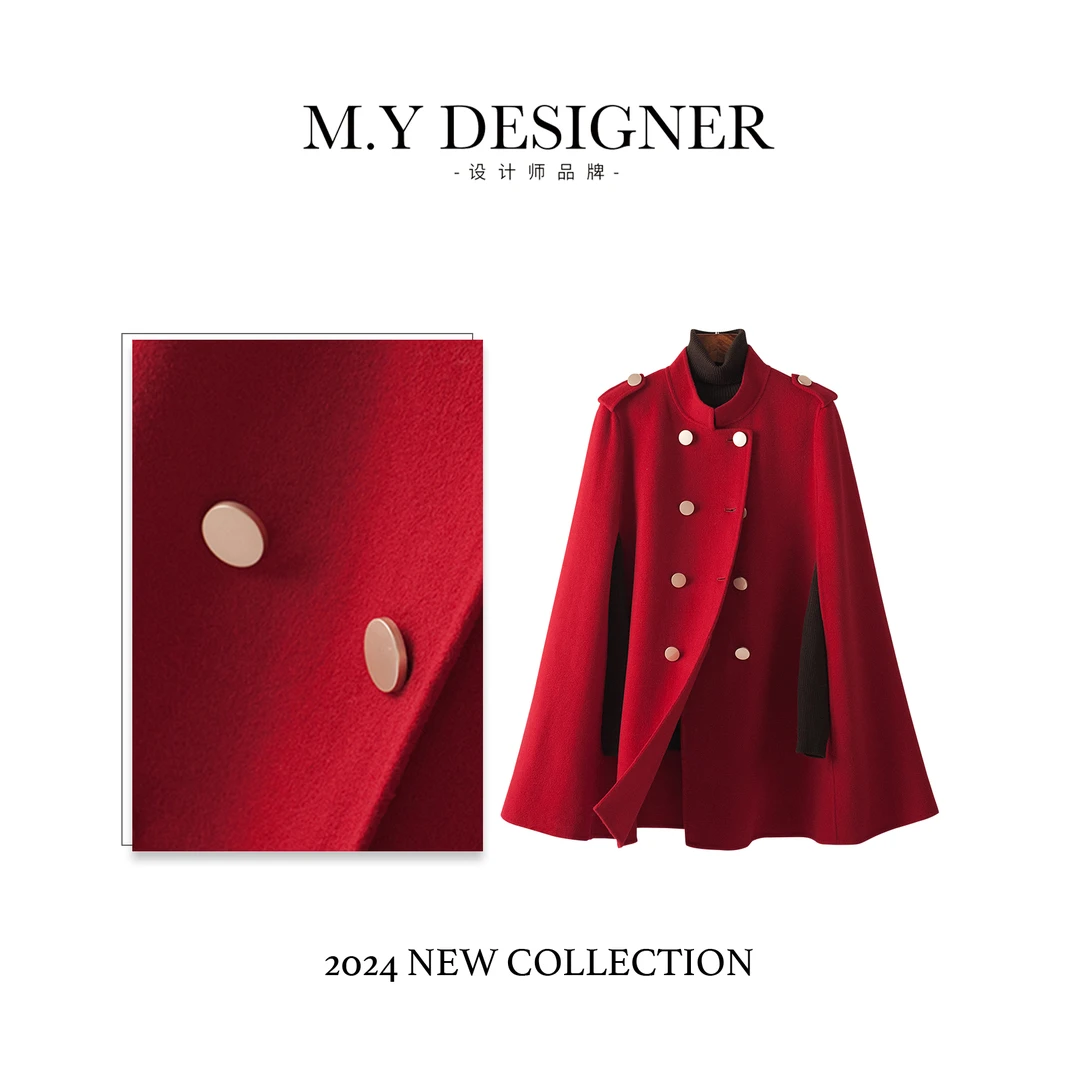 BXV斗篷双面羊毛大衣女披风小个子双面呢英伦风披肩高级感外套