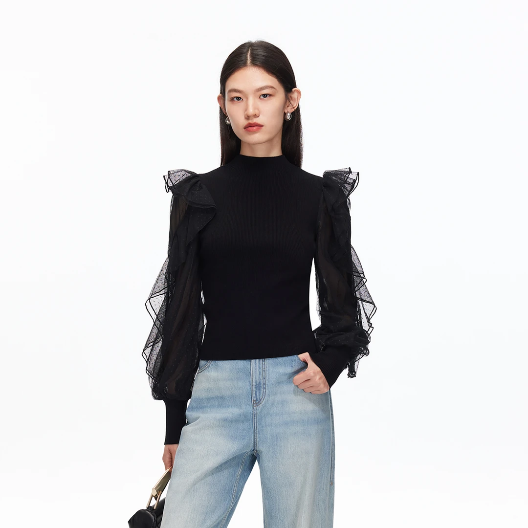 Vero Moda针织衫【夜色蔷薇】含莱赛尔花边上衣流光风325313014