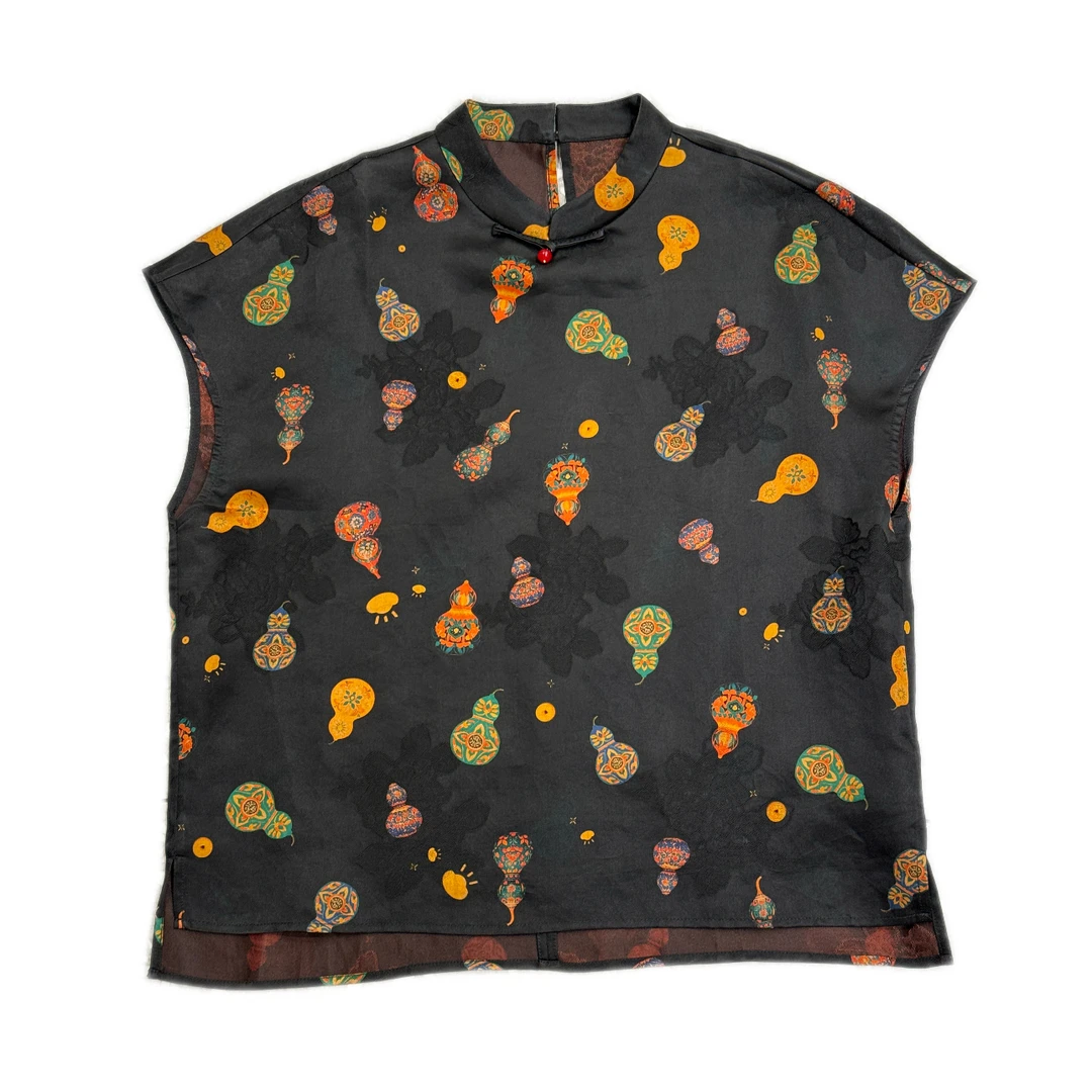 《福禄生花》自制香云纱葫芦图样新中式上衣