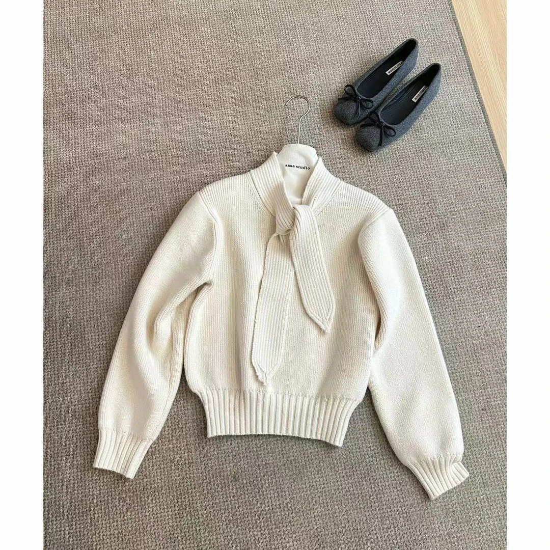 系结针织毛衣软糯法式显瘦百搭毛衣 MY063