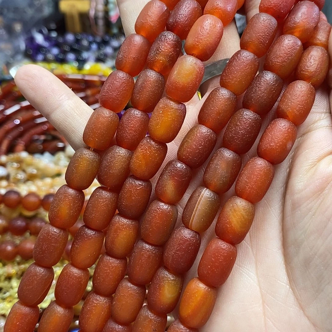 玛瑙/玉髓未镶嵌珠宝半成品橘皮玛瑙桶珠一条卡10*14mm