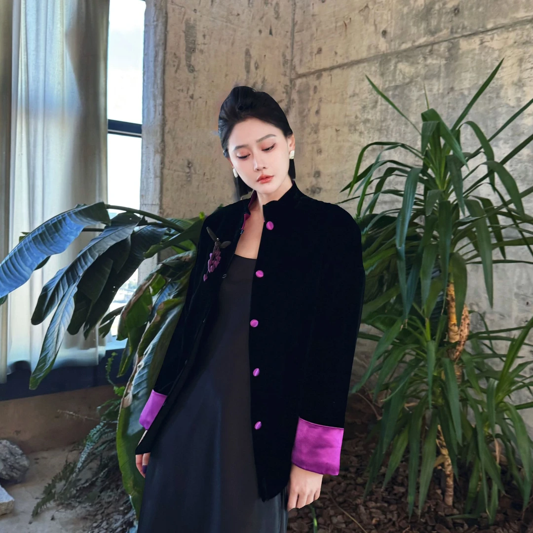 Es.周七新中式国风真丝丝绒棉服外套WH001