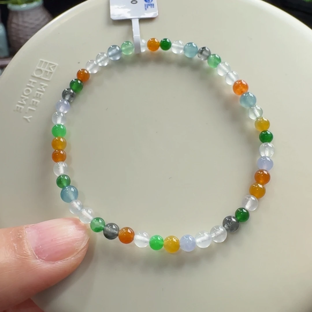 翡翠未镶嵌手链高冰浓彩多宝小米珠4mm