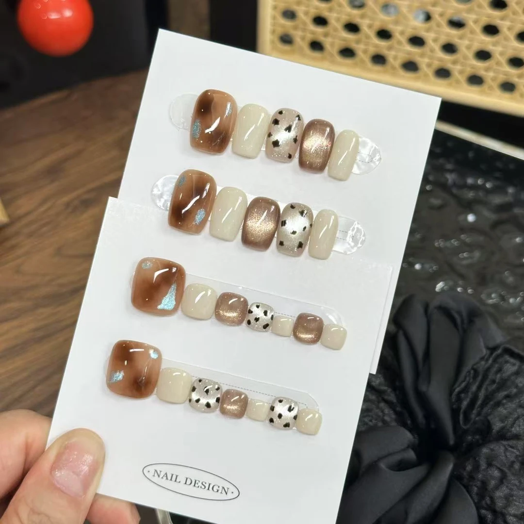 【咖啡牛奶糖】手脚套甲美甲-手工晕染显白手脚可单独选择穿戴甲