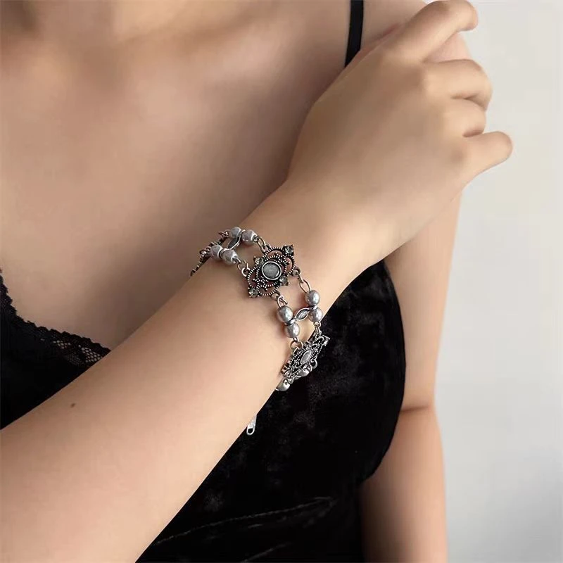 合金手链 复古双层珍珠手链女小众设计感甜酷辣妹风高级感手饰