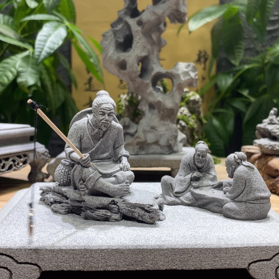 石材钓鱼一个下棋一个