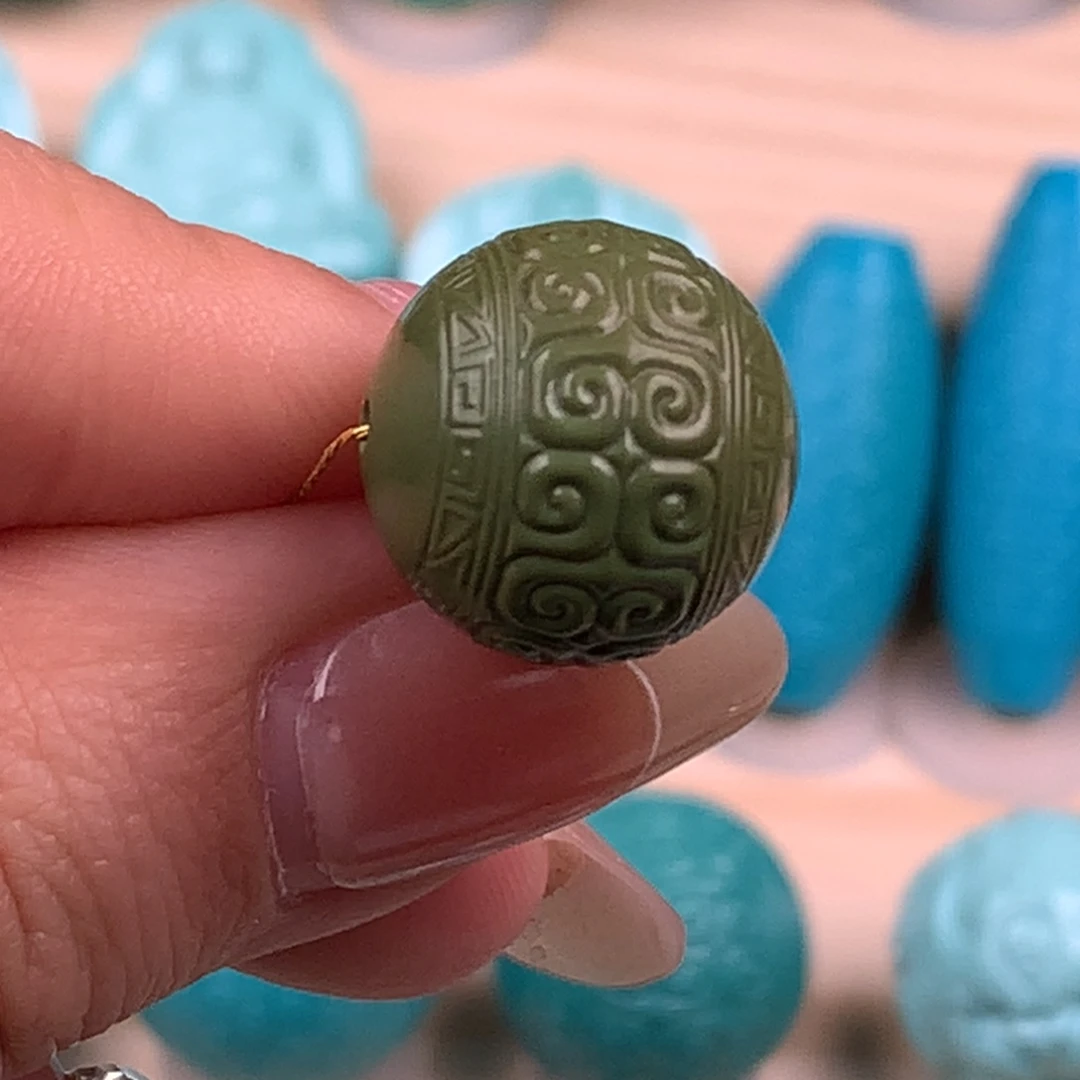 绿松石未镶嵌回纹圆珠9