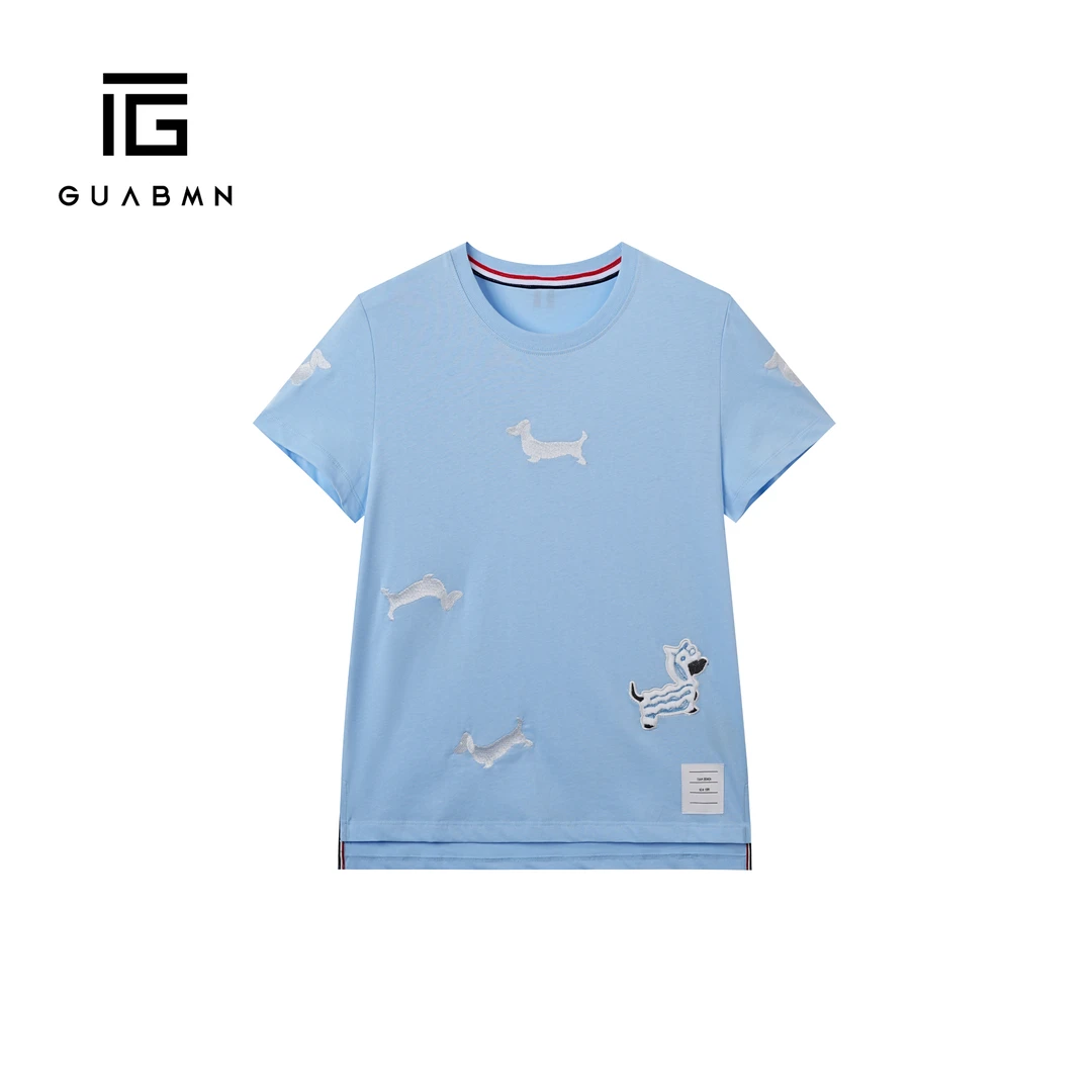 GUABMN2025夏季新款蓝刺绣腊肠狗徽标薄款T恤3958初夏穿搭