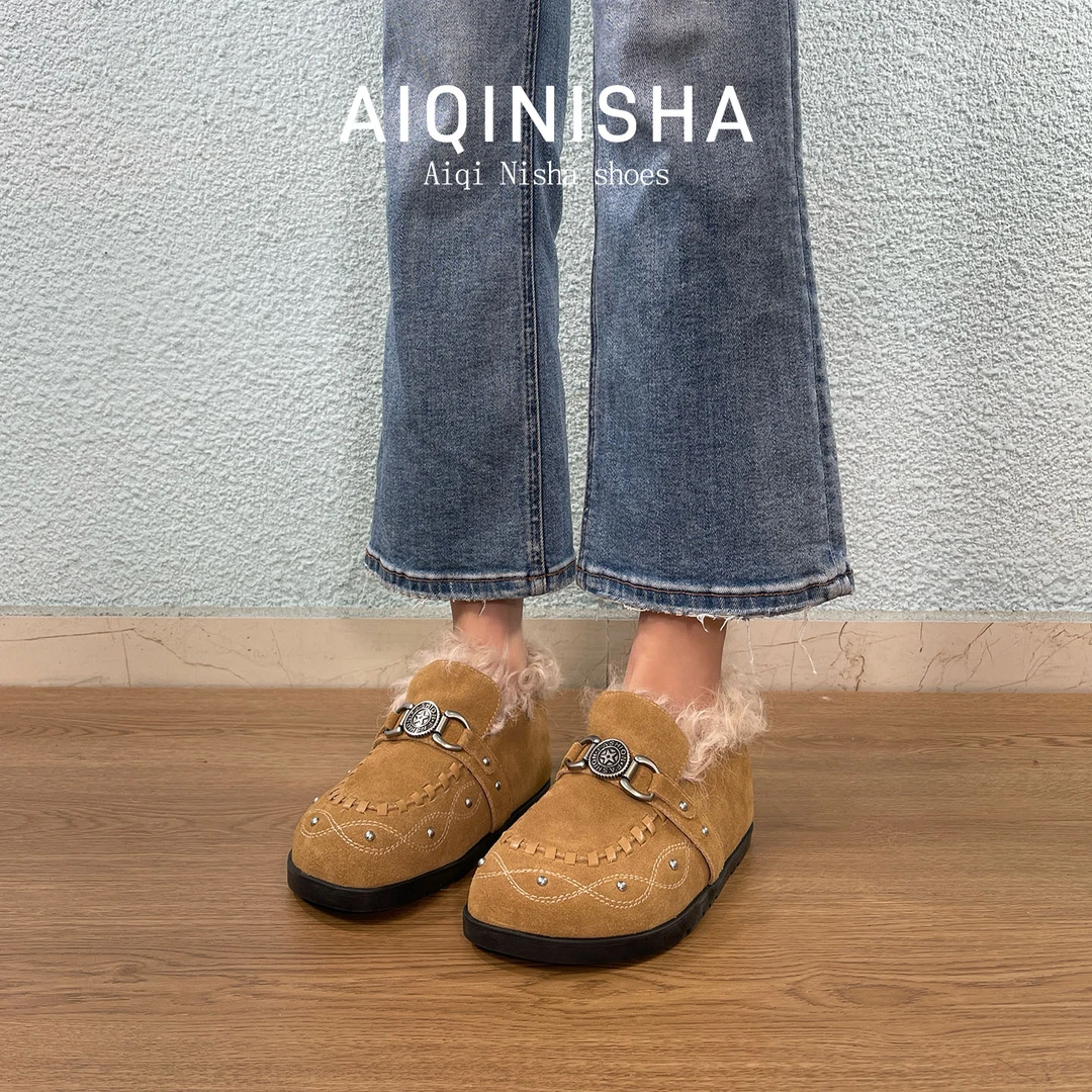 新款 熟女风加绒毛毛鞋单鞋 穆勒鞋小众新款暖和百搭加绒单鞋