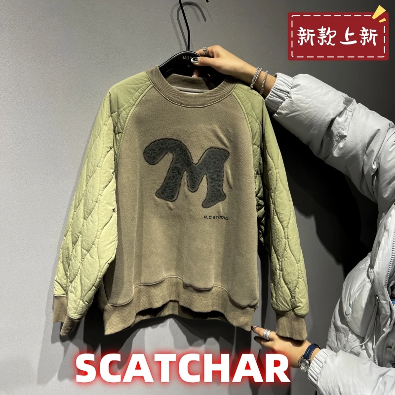 【杨少华服饰】拼接假两件套头2025新款加厚加绒宽松卫衣上衣8982