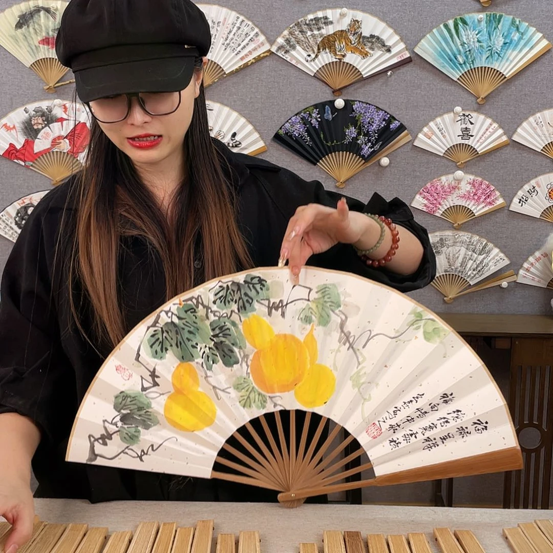 国画10寸-油竹福利折扇（默认粘好）
