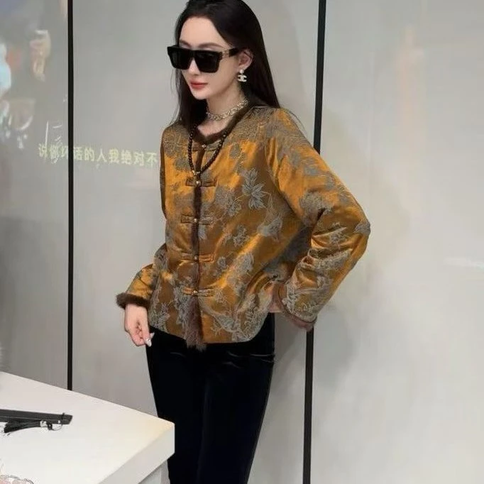 新中式锦油稠时尚休闲百搭复古夹棉外套