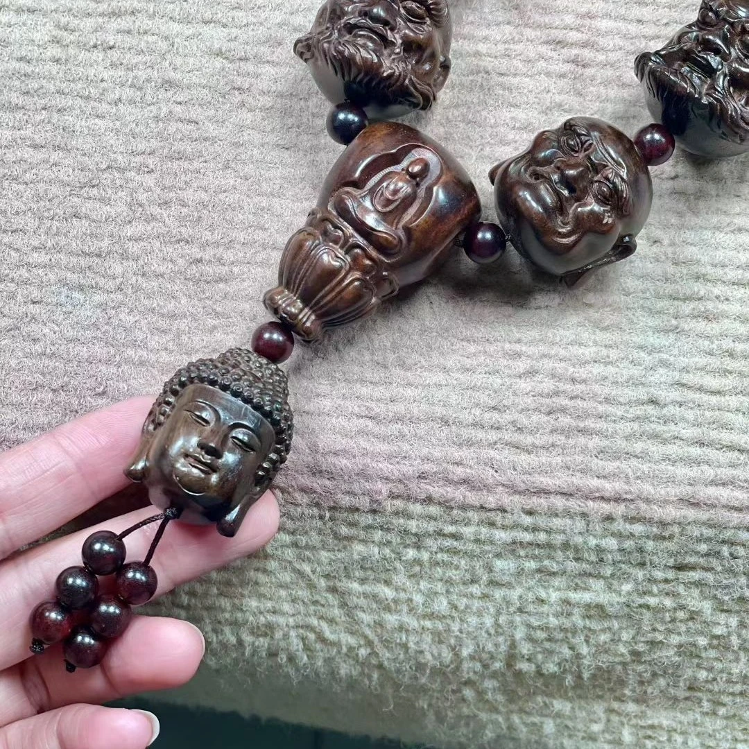 老挝大红酸枝优质雕刻珠十八罗汉3.0手持