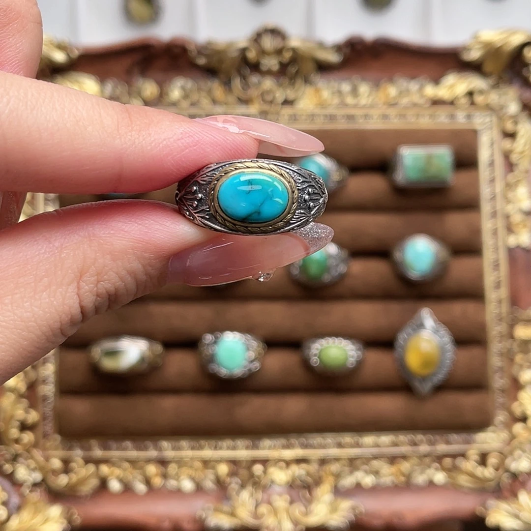 绿松石银S925镶嵌戒指