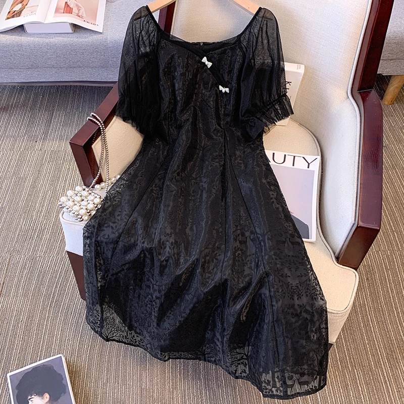 300斤大码女装法式赫本风连衣裙夏季新款微胖mm遮肉显瘦A字裙