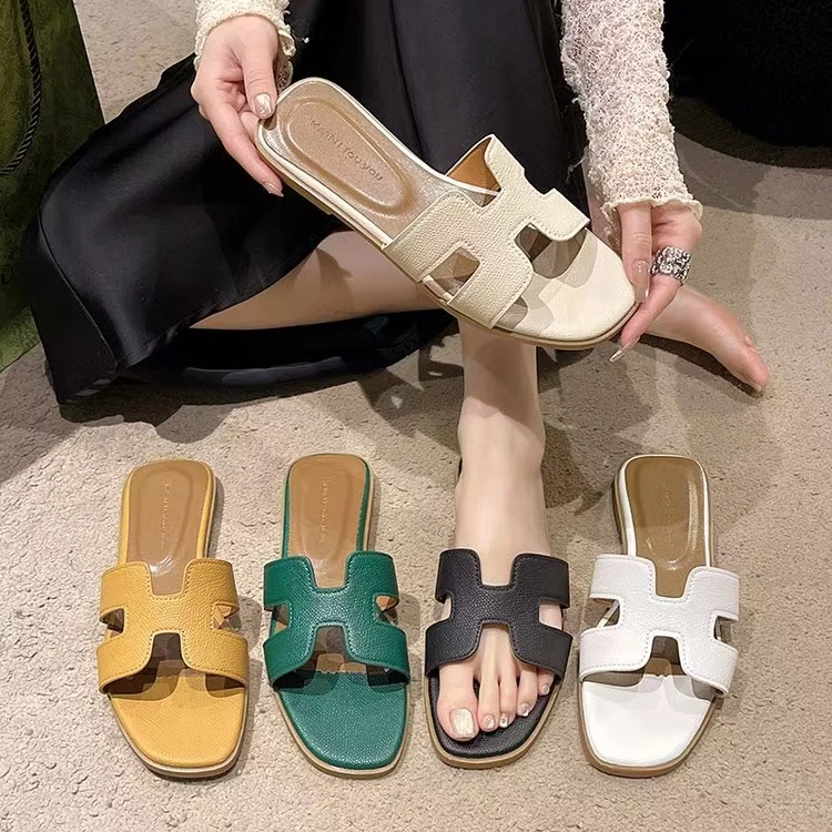 夏季新款666外穿拖鞋时尚女夏外平底时尚百搭沙滩外出一字拖休闲
