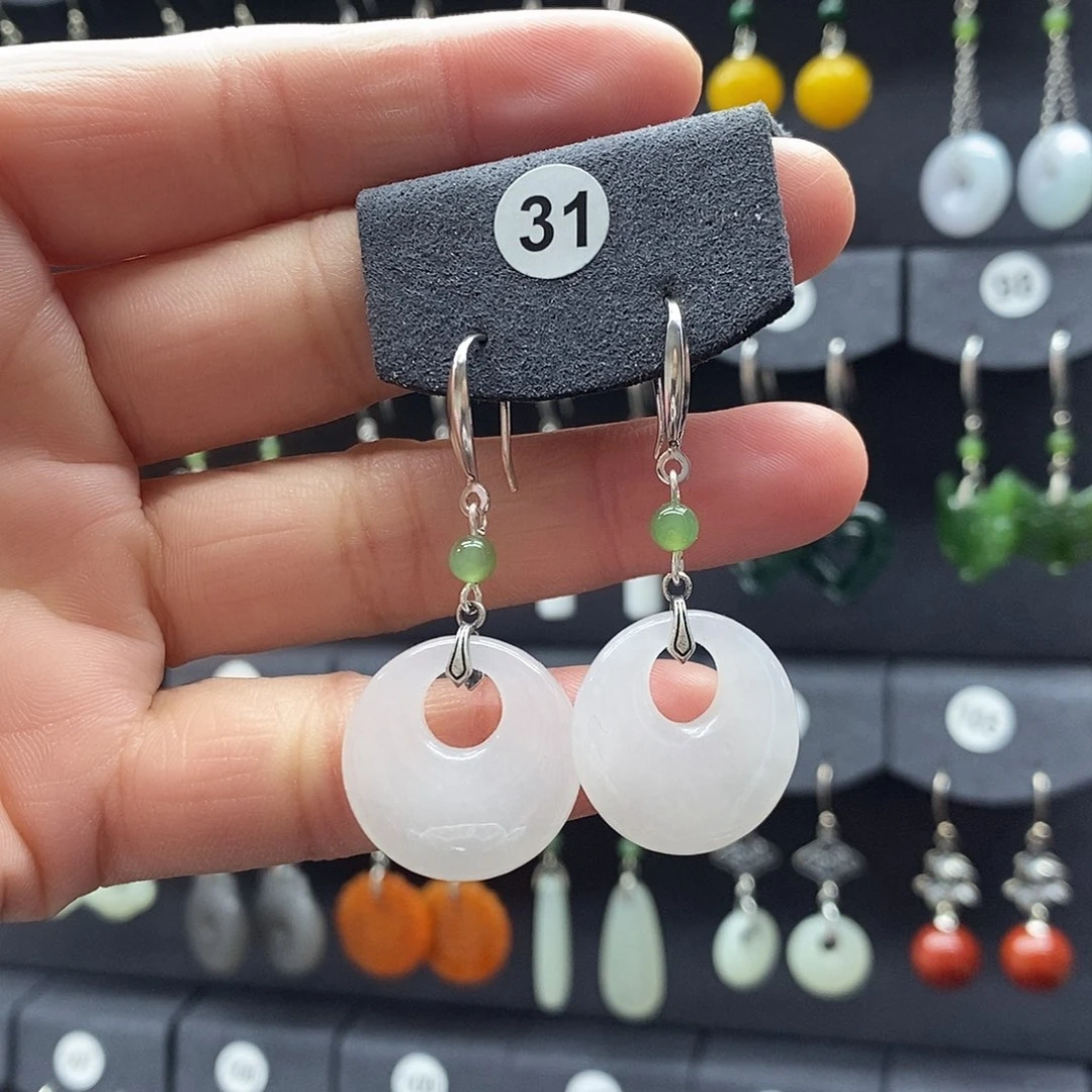 和田玉银S925镶嵌耳饰