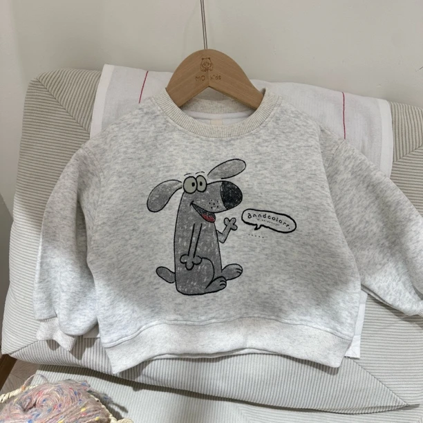 HM049-儿童春季新款男童花灰色小狗印花卫衣上衣