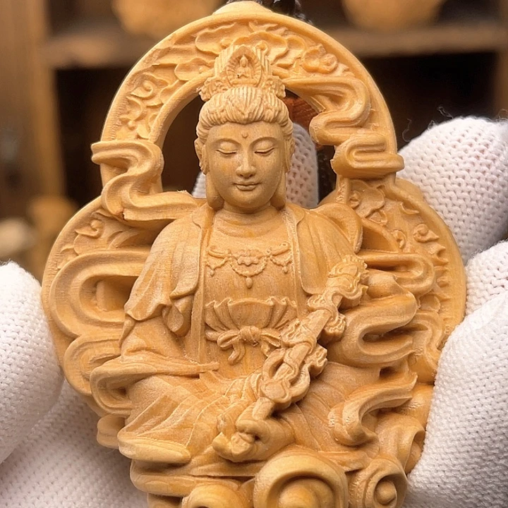 木文殊菩萨挂件黄杨木