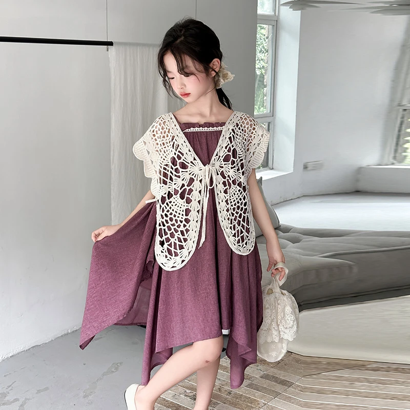 女童连衣裙紫色裙子儿童夏装大童超好看儿童吊带裙女孩新款公主裙