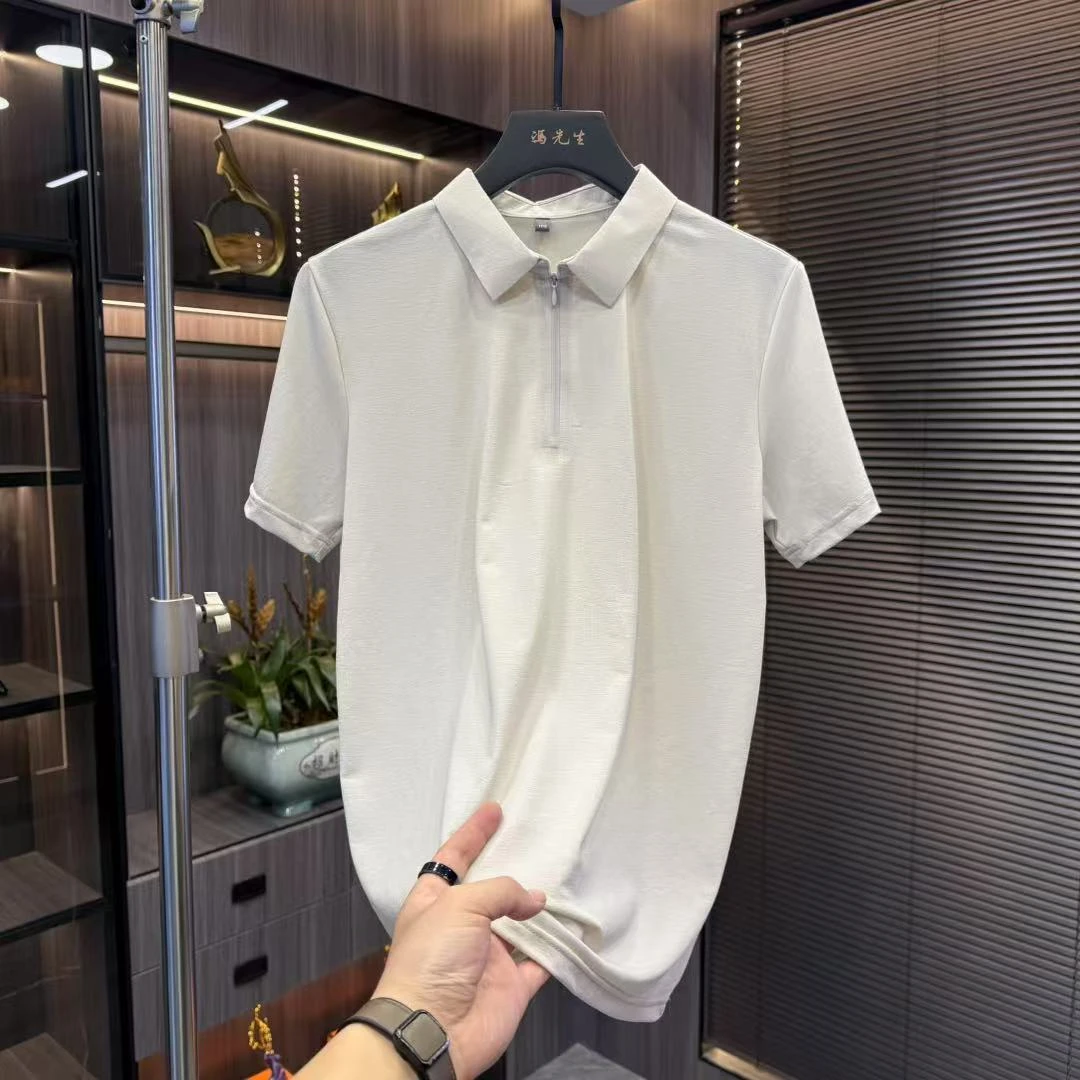 夏季薄款透气不贴身商务t恤男士翻领polo运动吸汗修身男人半袖