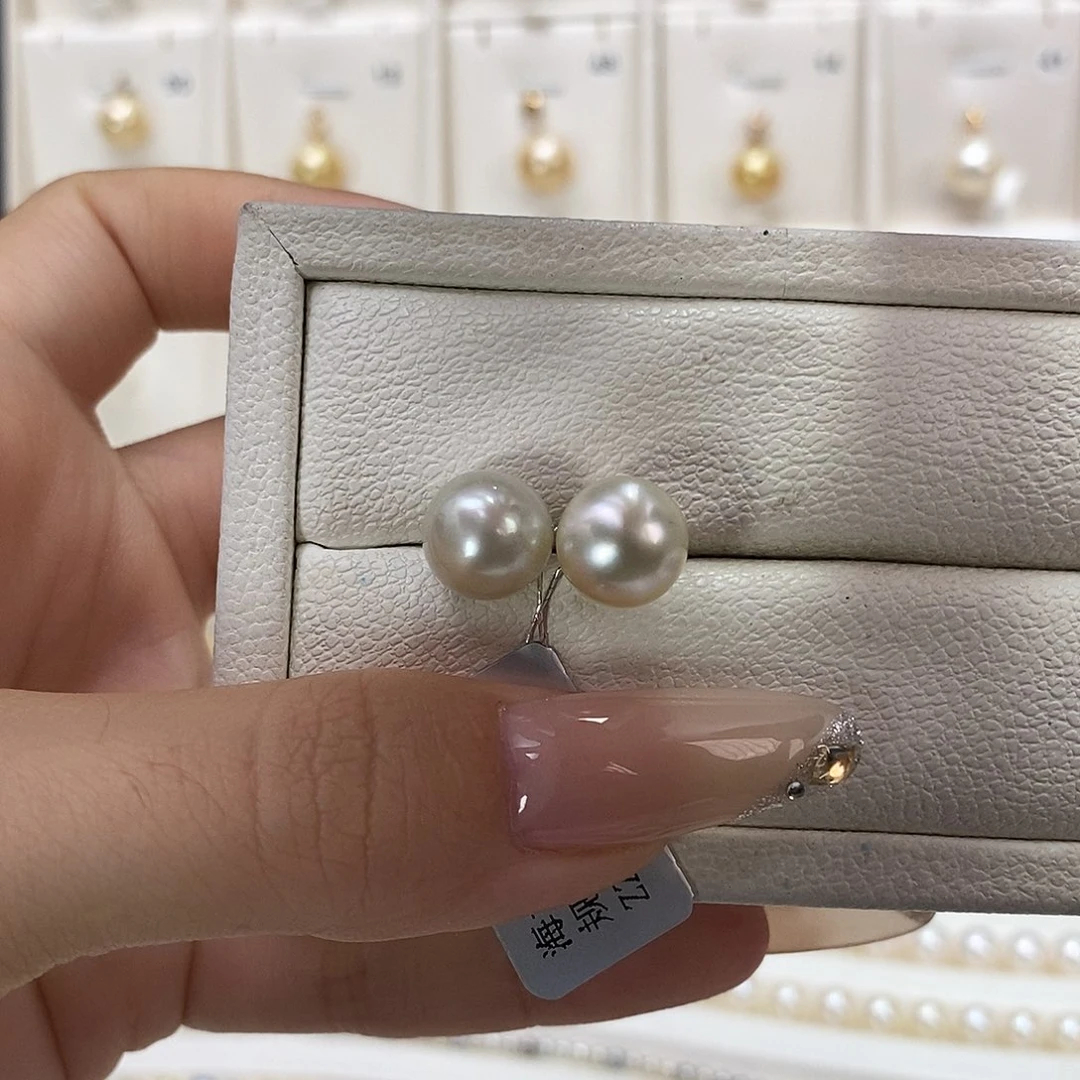 海水珍珠银S925镶嵌耳饰10-11