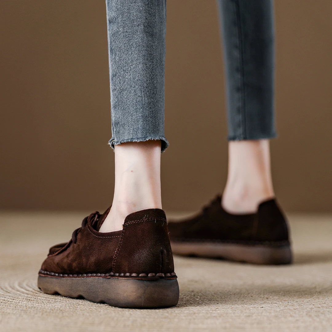 头层牛皮复古大头女鞋软底单鞋2025秋季新款妈妈鞋厚底休闲乐福鞋