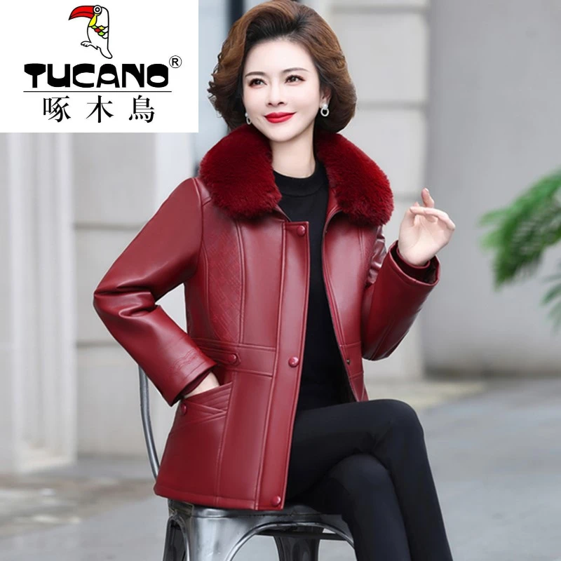 啄木鸟海宁真皮皮衣女2024新款秋冬加绒加厚绵羊皮夹克毛领短款女