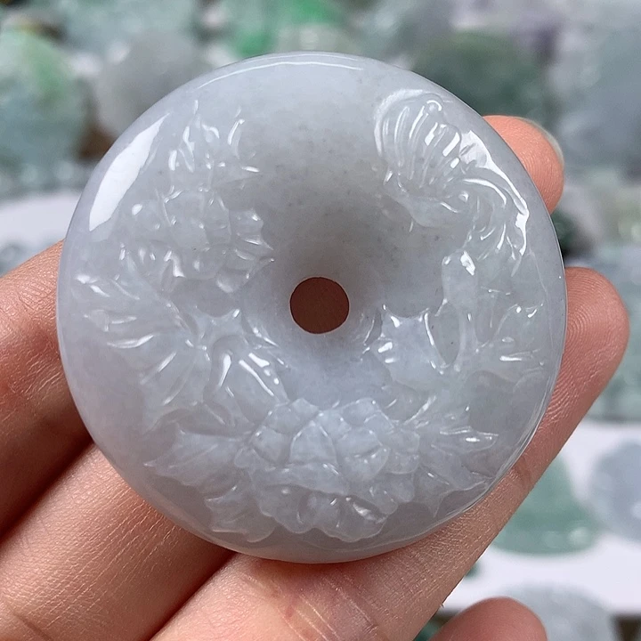 颈饰未镶嵌翡翠花开富贵平安扣两面工艺福利卡厚12+