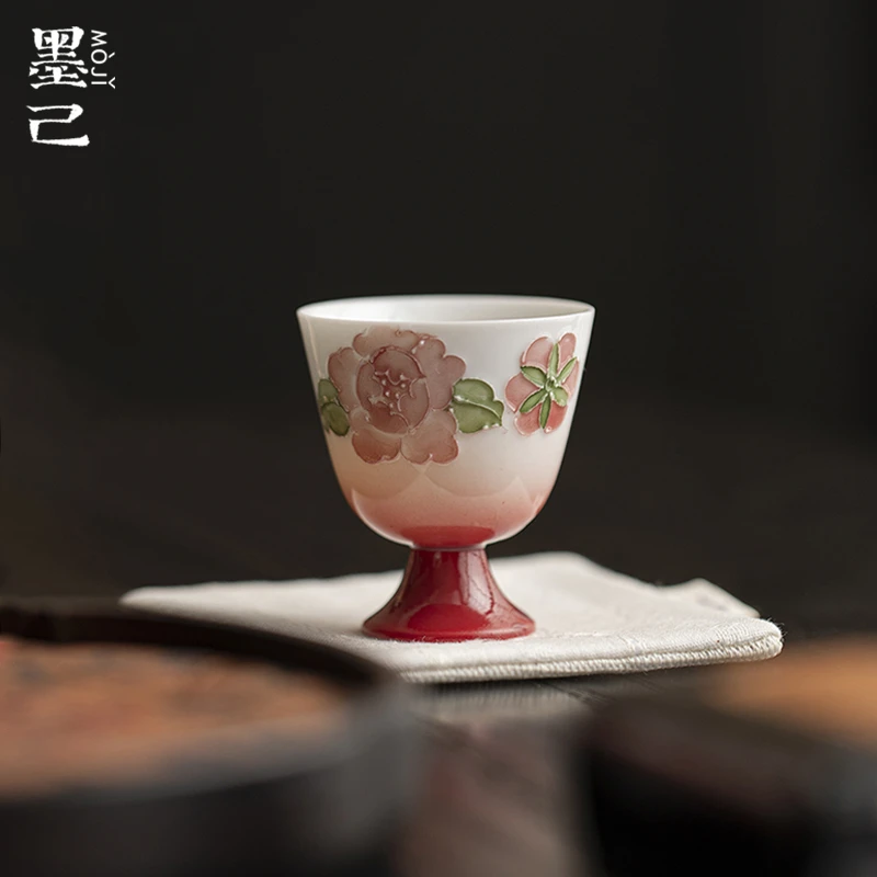 墨己-有田烧-京赤团花-小北高足茶杯