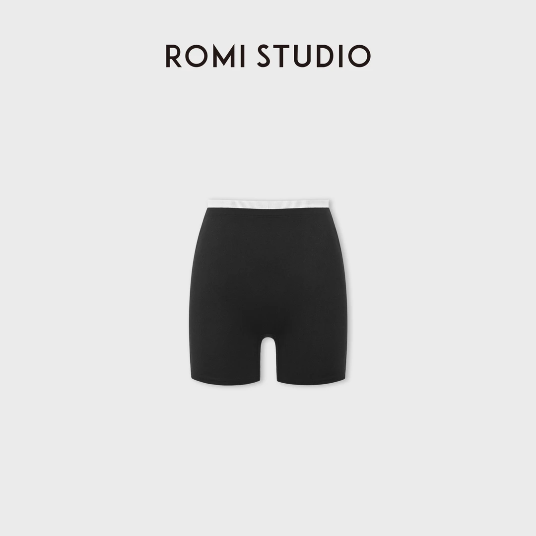 ROMI STUDIO弹力快干撞色螺纹打底裤休闲运动高腰短裤RWDRX93405